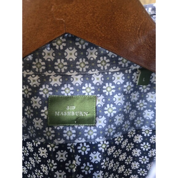 Sid Mashburn Men's Sz L Blue White Geometric Button Down Sport Shirt Casual - Picture 9 of 11